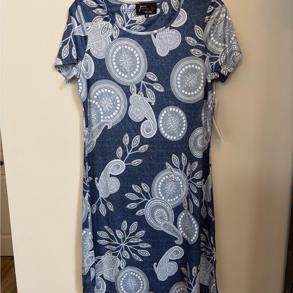Navy Paisley Short Sleeve Mini Dress